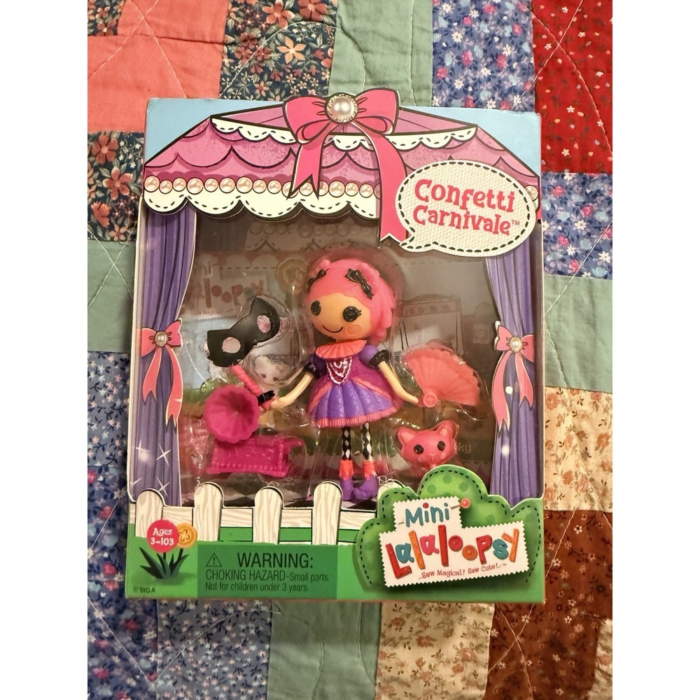 Mini Lalaloopsy Sweets Fair Confetti Carnivale Pink Hair Doll Figure & Cat New